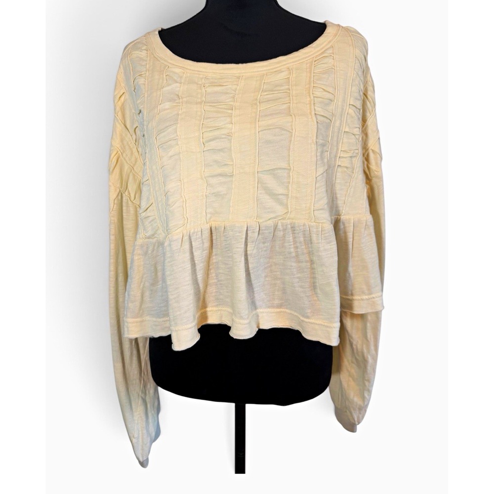 Pilcro Anthropologie 100% Cotton Knit Round Neck Long Sleeve Ruffle Top Preppy M